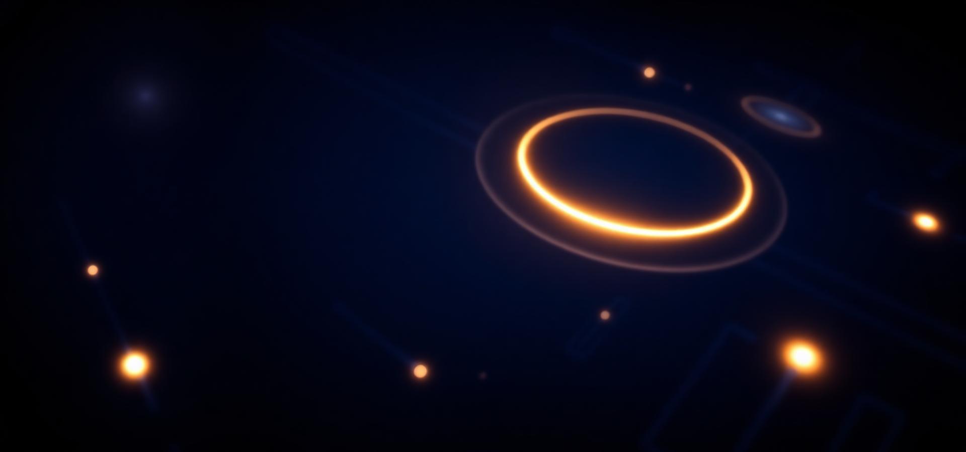 Concentric radar rings and luminous data points on a deep navy field